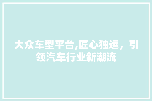 大众车型平台,匠心独运，引领汽车行业新潮流