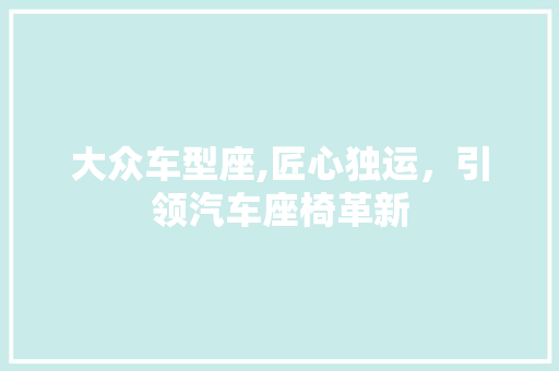 大众车型座,匠心独运，引领汽车座椅革新