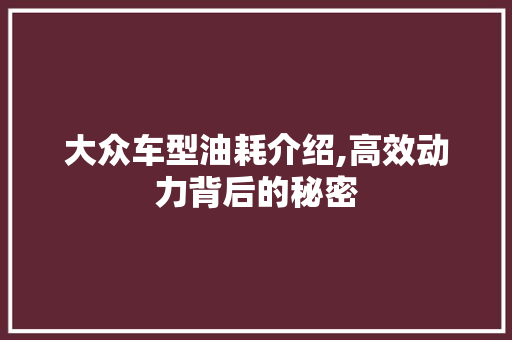 大众车型油耗介绍,高效动力背后的秘密