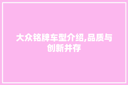 大众铭牌车型介绍,品质与创新并存