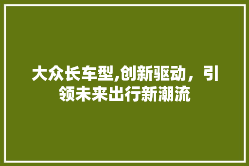 大众长车型,创新驱动，引领未来出行新潮流