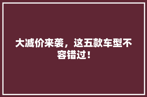 大减价来袭，这五款车型不容错过！