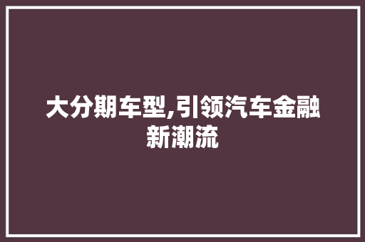大分期车型,引领汽车金融新潮流
