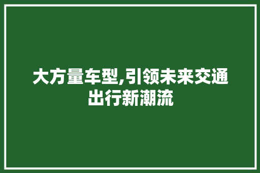 大方量车型,引领未来交通出行新潮流