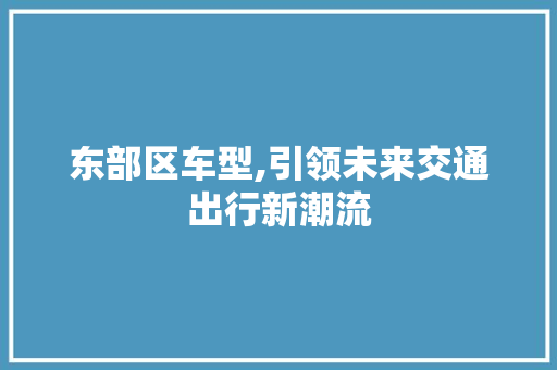 东部区车型,引领未来交通出行新潮流