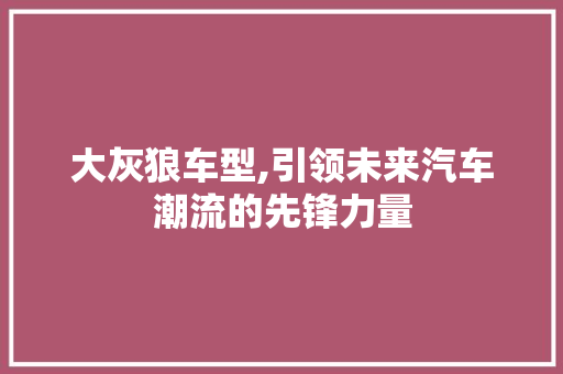 大灰狼车型,引领未来汽车潮流的先锋力量