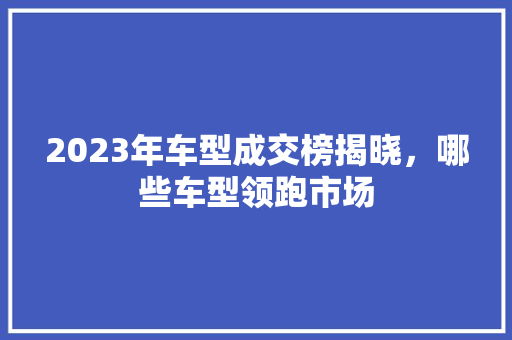 2023年车型成交榜揭晓，哪些车型领跑市场