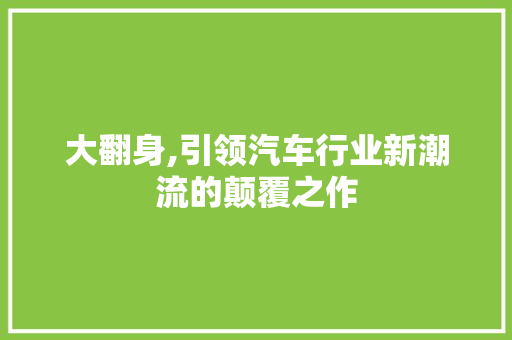 大翻身,引领汽车行业新潮流的颠覆之作 车身配件