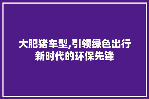 大肥猪车型,引领绿色出行新时代的环保先锋
