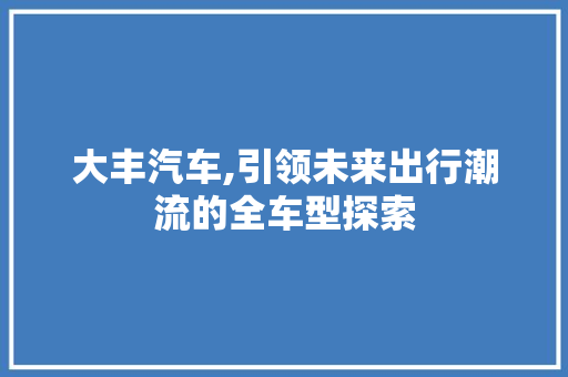 大丰汽车,引领未来出行潮流的全车型探索