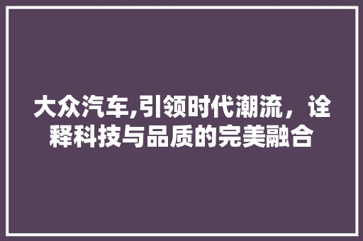 大众汽车,引领时代潮流，诠释科技与品质的完美融合