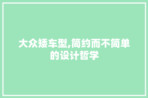 大众矮车型,简约而不简单的设计哲学