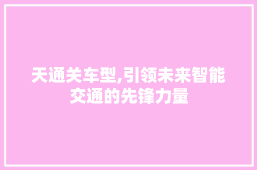 天通关车型,引领未来智能交通的先锋力量