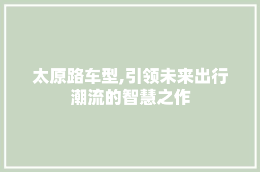 太原路车型,引领未来出行潮流的智慧之作