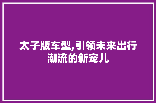 太子版车型,引领未来出行潮流的新宠儿