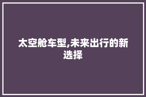 太空舱车型,未来出行的新选择