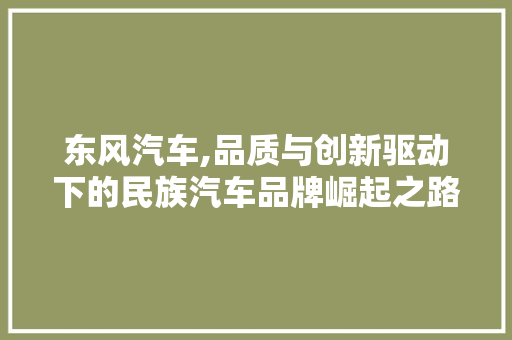 东风汽车,品质与创新驱动下的民族汽车品牌崛起之路