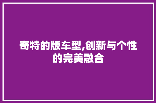 奇特的版车型,创新与个性的完美融合