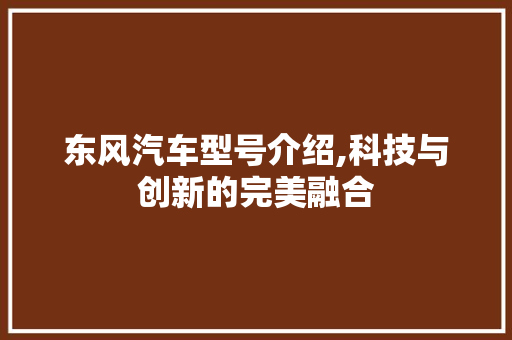 东风汽车型号介绍,科技与创新的完美融合