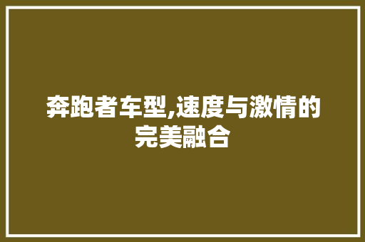 奔跑者车型,速度与激情的完美融合