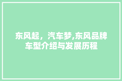 东风起，汽车梦,东风品牌车型介绍与发展历程