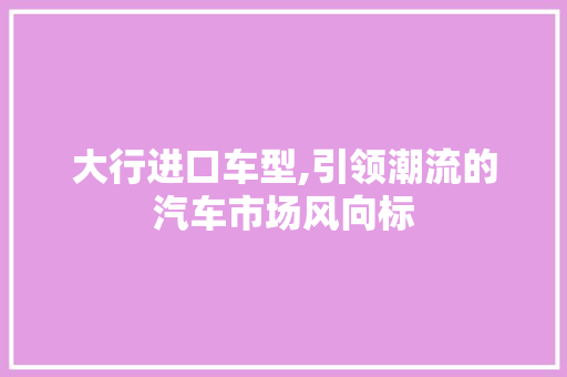 大行进口车型,引领潮流的汽车市场风向标