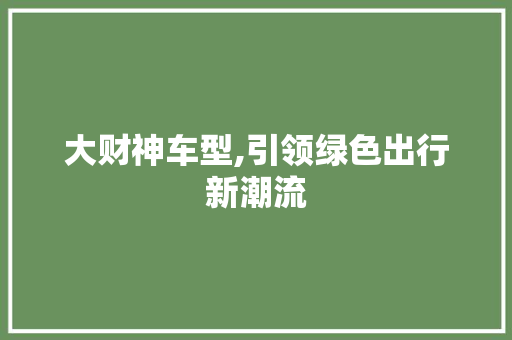 大财神车型,引领绿色出行新潮流