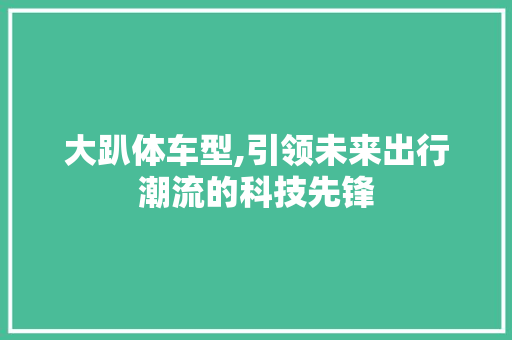 大趴体车型,引领未来出行潮流的科技先锋