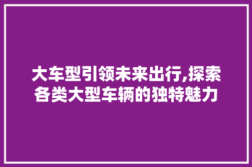 大车型引领未来出行,探索各类大型车辆的独特魅力