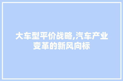 大车型平价战略,汽车产业变革的新风向标