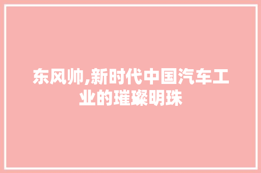 东风帅,新时代中国汽车工业的璀璨明珠