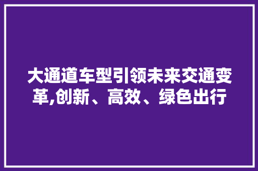 大通道车型引领未来交通变革,创新、高效、绿色出行