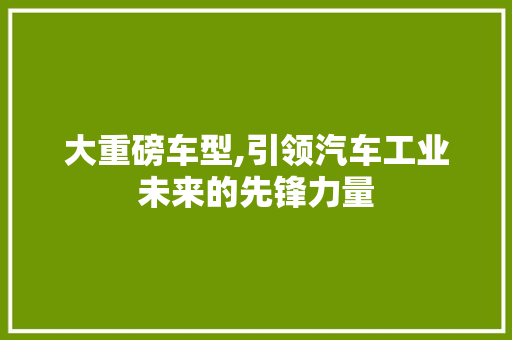 大重磅车型,引领汽车工业未来的先锋力量