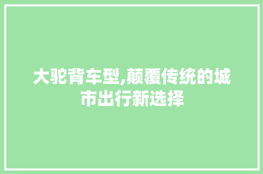 大驼背车型,颠覆传统的城市出行新选择
