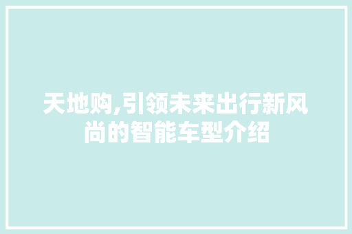 天地购,引领未来出行新风尚的智能车型介绍