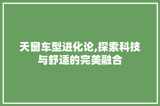 天窗车型进化论,探索科技与舒适的完美融合