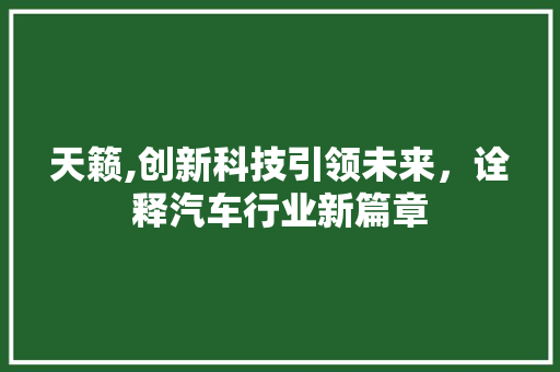 天籁,创新科技引领未来，诠释汽车行业新篇章