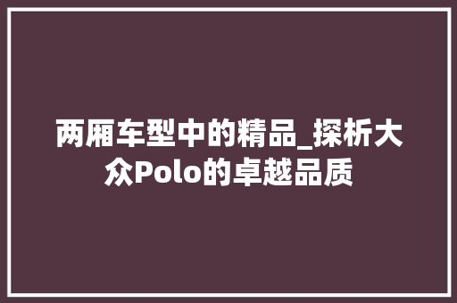 两厢车型中的精品_探析大众Polo的卓越品质