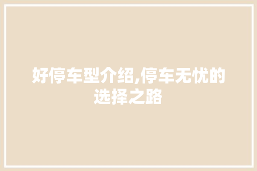 好停车型介绍,停车无忧的选择之路