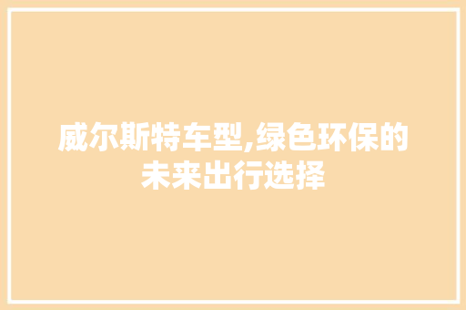 威尔斯特车型,绿色环保的未来出行选择