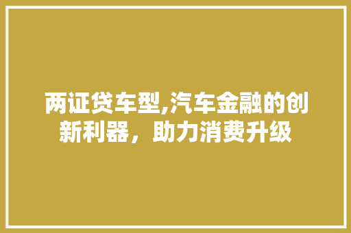 两证贷车型,汽车金融的创新利器，助力消费升级