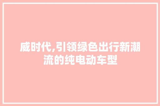 威时代,引领绿色出行新潮流的纯电动车型