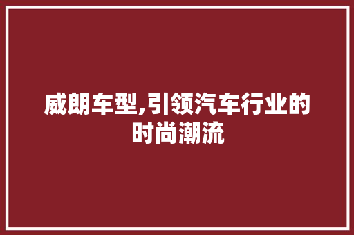威朗车型,引领汽车行业的时尚潮流