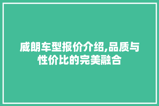 威朗车型报价介绍,品质与性价比的完美融合