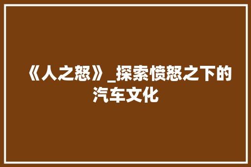 《人之怒》_探索愤怒之下的汽车文化