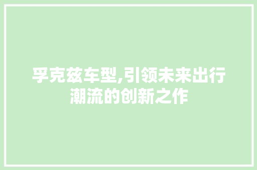 孚克兹车型,引领未来出行潮流的创新之作