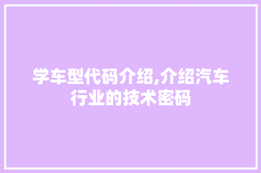 学车型代码介绍,介绍汽车行业的技术密码