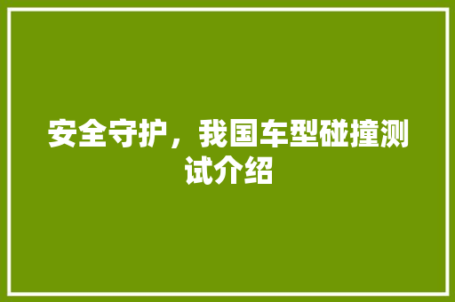 安全守护，我国车型碰撞测试介绍