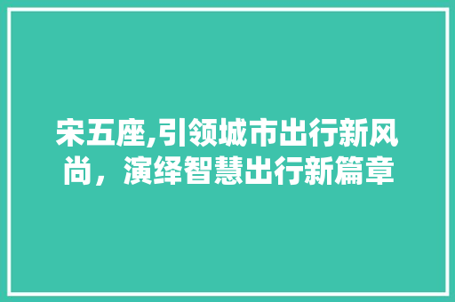 宋五座,引领城市出行新风尚，演绎智慧出行新篇章