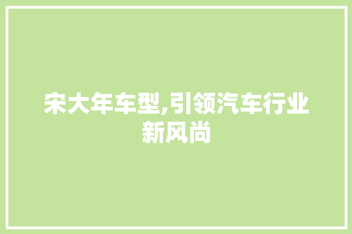 宋大年车型,引领汽车行业新风尚